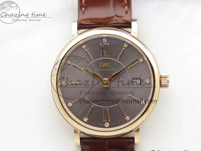 MIROTIME 0313 Portofino 37mm RG V7F 1:1 Best Edition Gray Dial on Deep Brown Leather Strap A SunProtective 7090